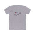 Honduras San Pedro Sula East Mission Heart Map shirt in Heather Grey: Honduras outline with a red heart, front view