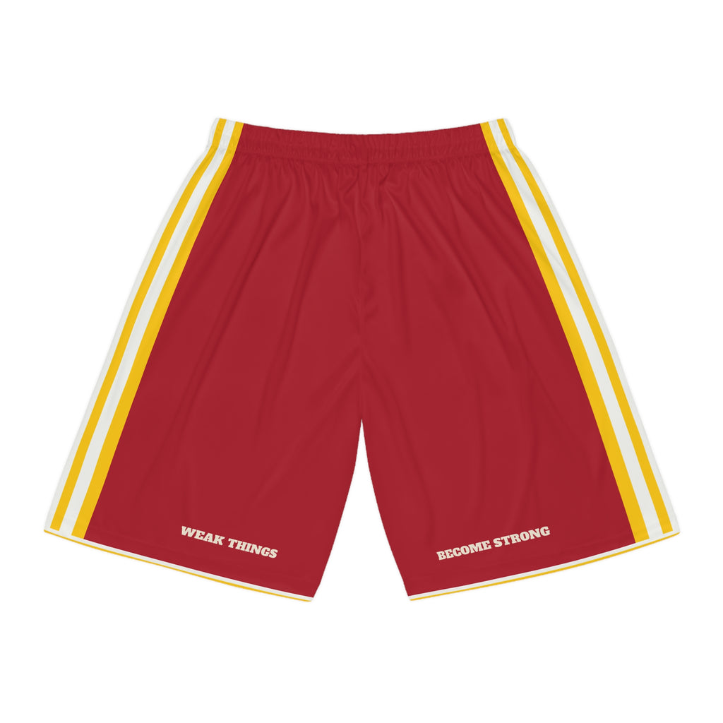 Florida Tallahassee Mission Basketball Shorts, back view with WEAK THINGS and BECOME STRONG on the legs