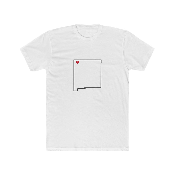 New Mexico Farmington Mission Heart Map shirt in White: New Mexico outline with a red heart, front view