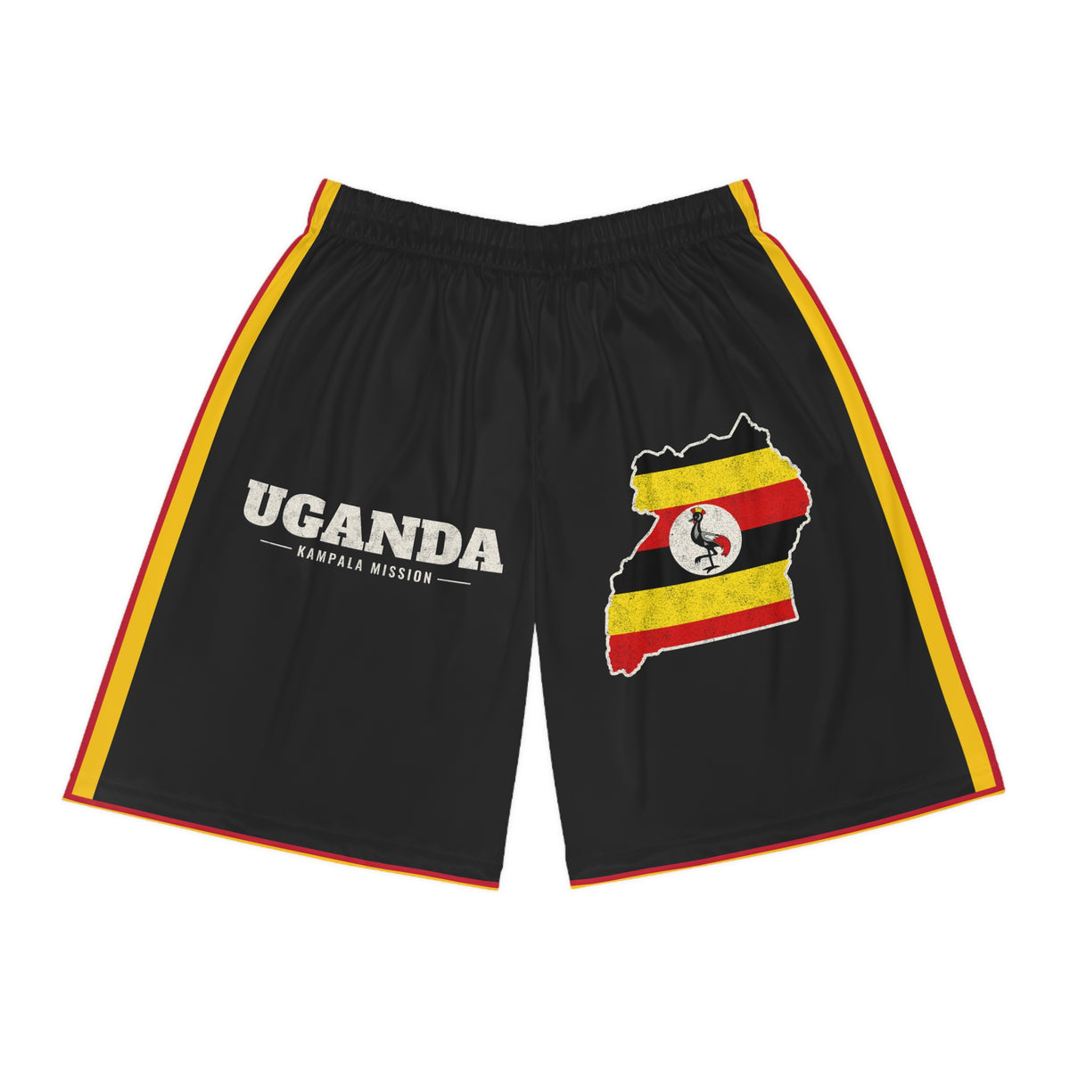 Uganda Kampala Mission Basketball Shorts, front view