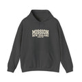 New Zealand Hamilton Mission Hoodie in Dark Heather, front view with the varsity mission design