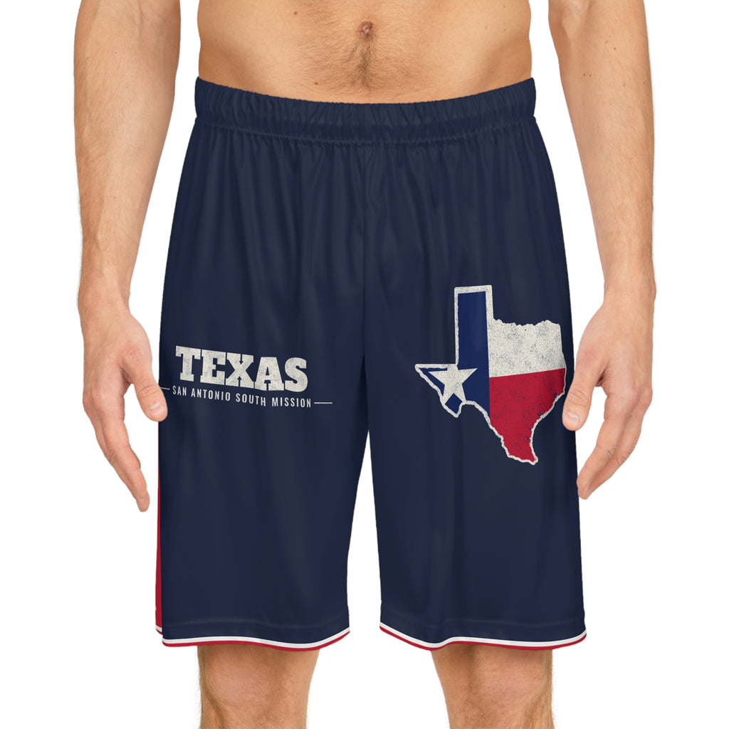 Texas San Antonio South Mission Basketball Shorts, worn, front view