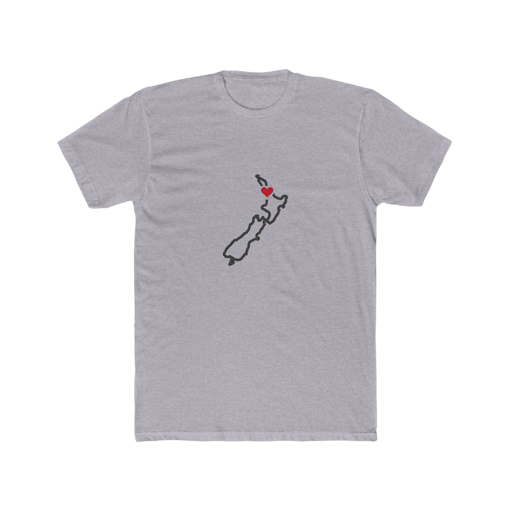 New Zealand Auckland Mission Heart Map shirt in Heather Grey: New Zealand outline with a red heart, front view