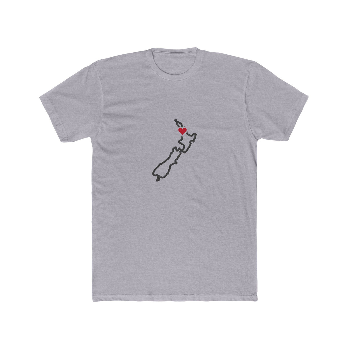 New Zealand Auckland Mission Heart Map shirt in Heather Grey: New Zealand outline with a red heart, front view