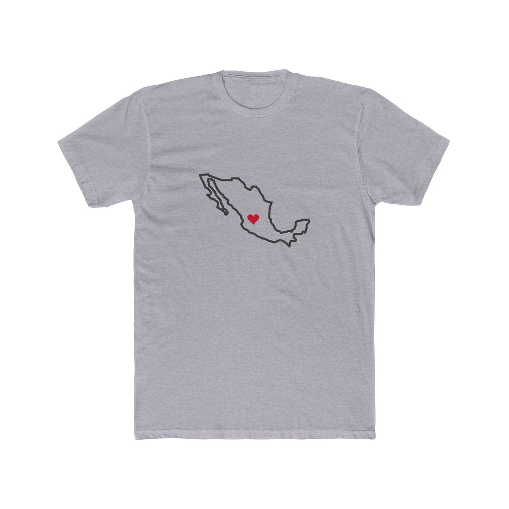 Mexico Aguascalientes Mission Heart Map shirt in Heather Grey: Mexico outline with a red heart, front view
