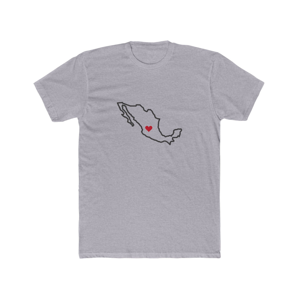 Mexico Aguascalientes Mission Heart Map shirt in Heather Grey: Mexico outline with a red heart, front view
