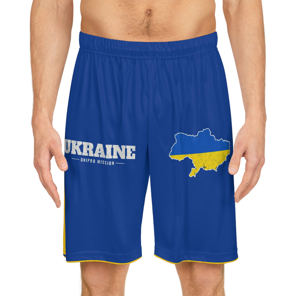 Ukraine Dnipro Mission Basketball Shorts, worn, front view