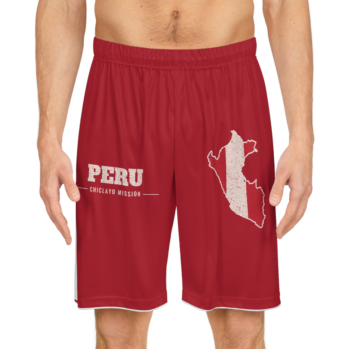 Peru Chiclayo Mission Basketball Shorts, worn, front view