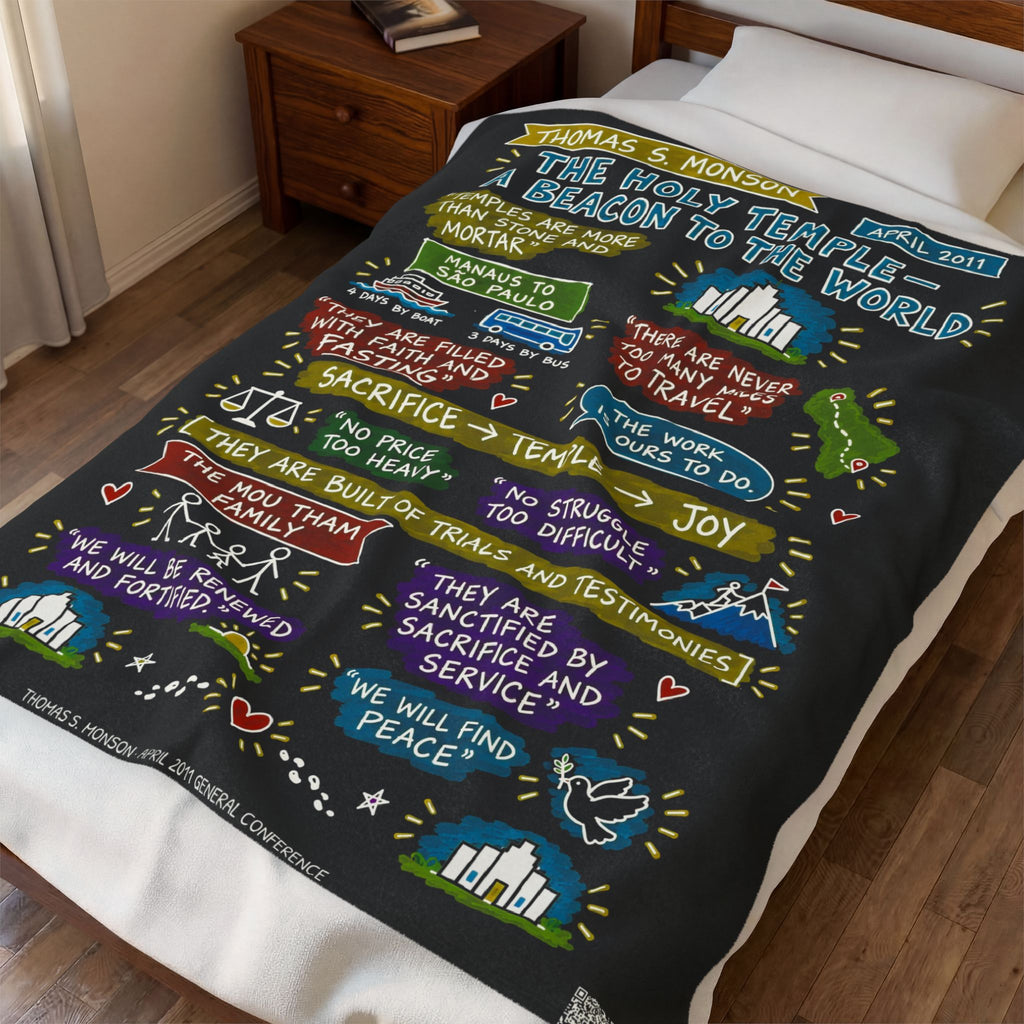 The Holy Temple—a Beacon to the World Sketch Note Plush Blanket — Thomas S. Monson