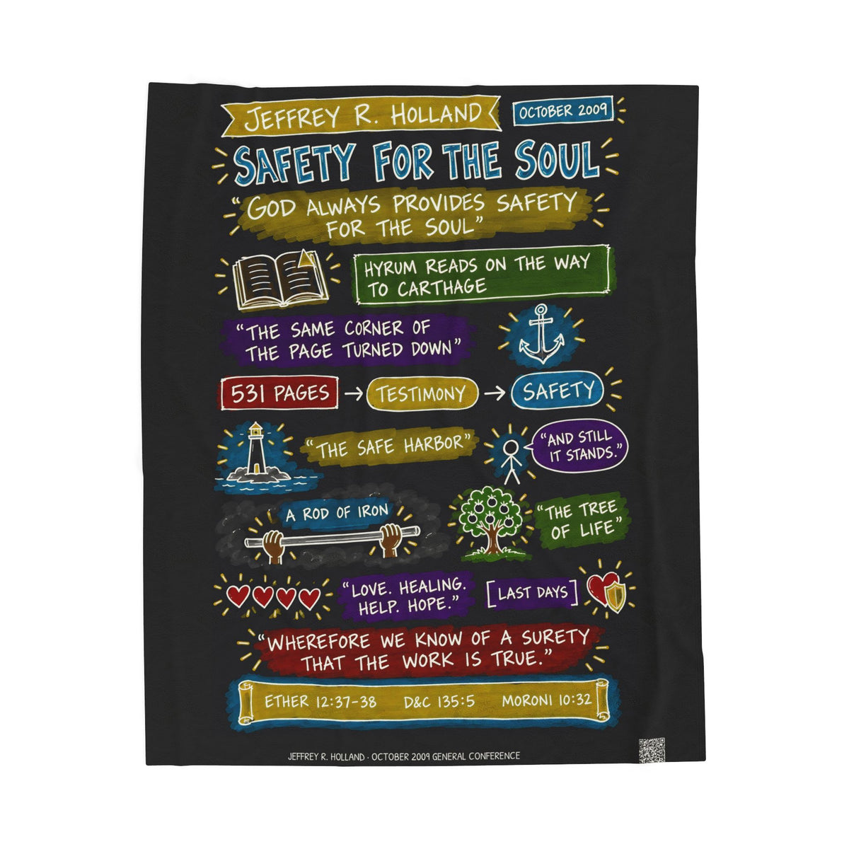 Safety for the Soul Sketch Note Plush Blanket — Jeffrey R. Holland