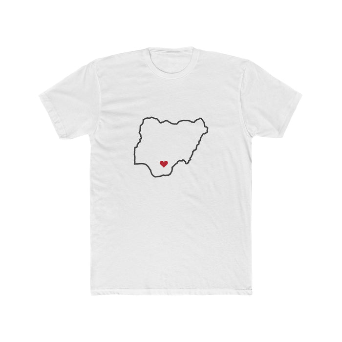 Nigeria Enugu Mission Heart Map shirt in White: Nigeria outline with a red heart, front view