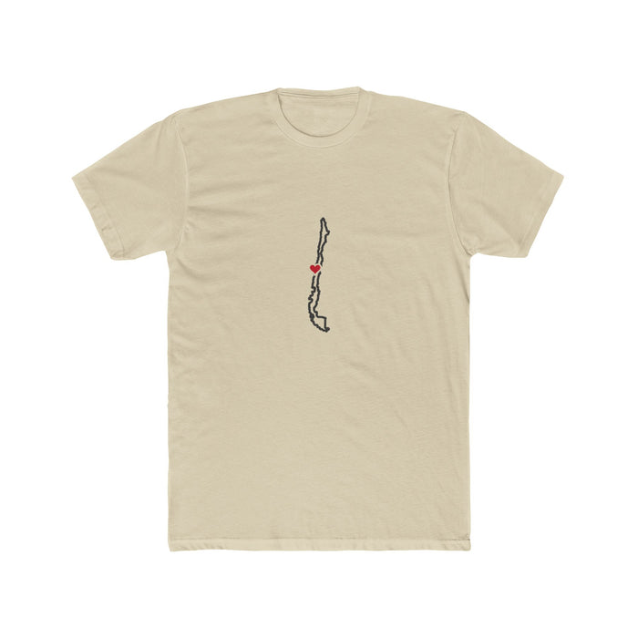 Chile Concepcion South Mission Heart Map shirt in Cream: Chile outline with a red heart, front view