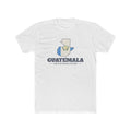 Guatemala Quetzaltenango Mission Flag Map shirt in White: flag of Guatemala in the outline of Guatemala with navy lettering, front view
