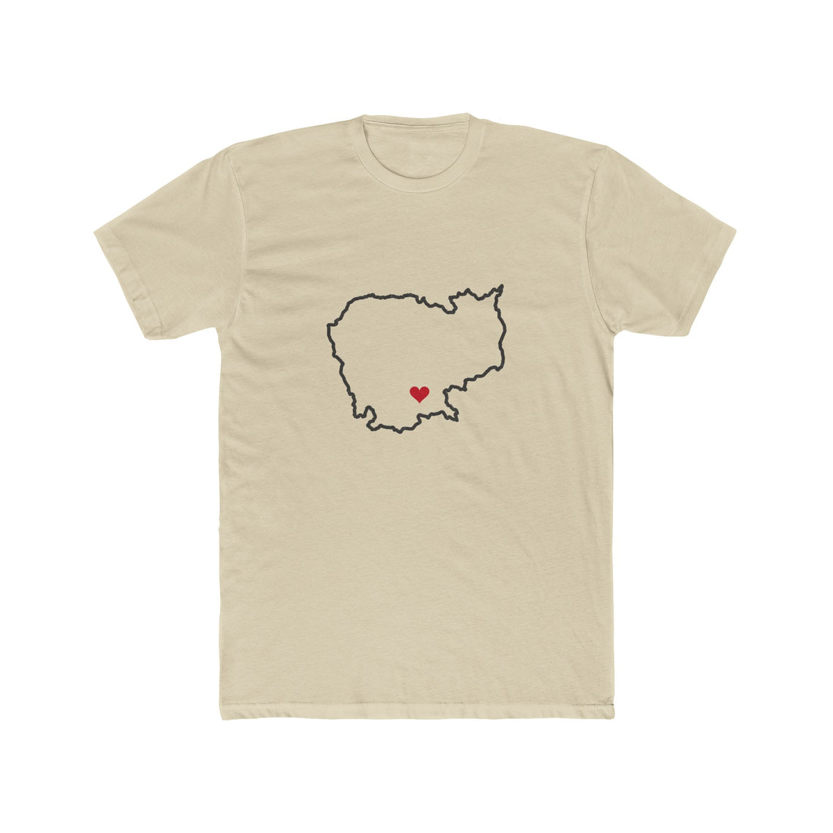 Cambodia Phnom Penh East Mission Heart Map shirt in Cream: Cambodia outline with a red heart, front view