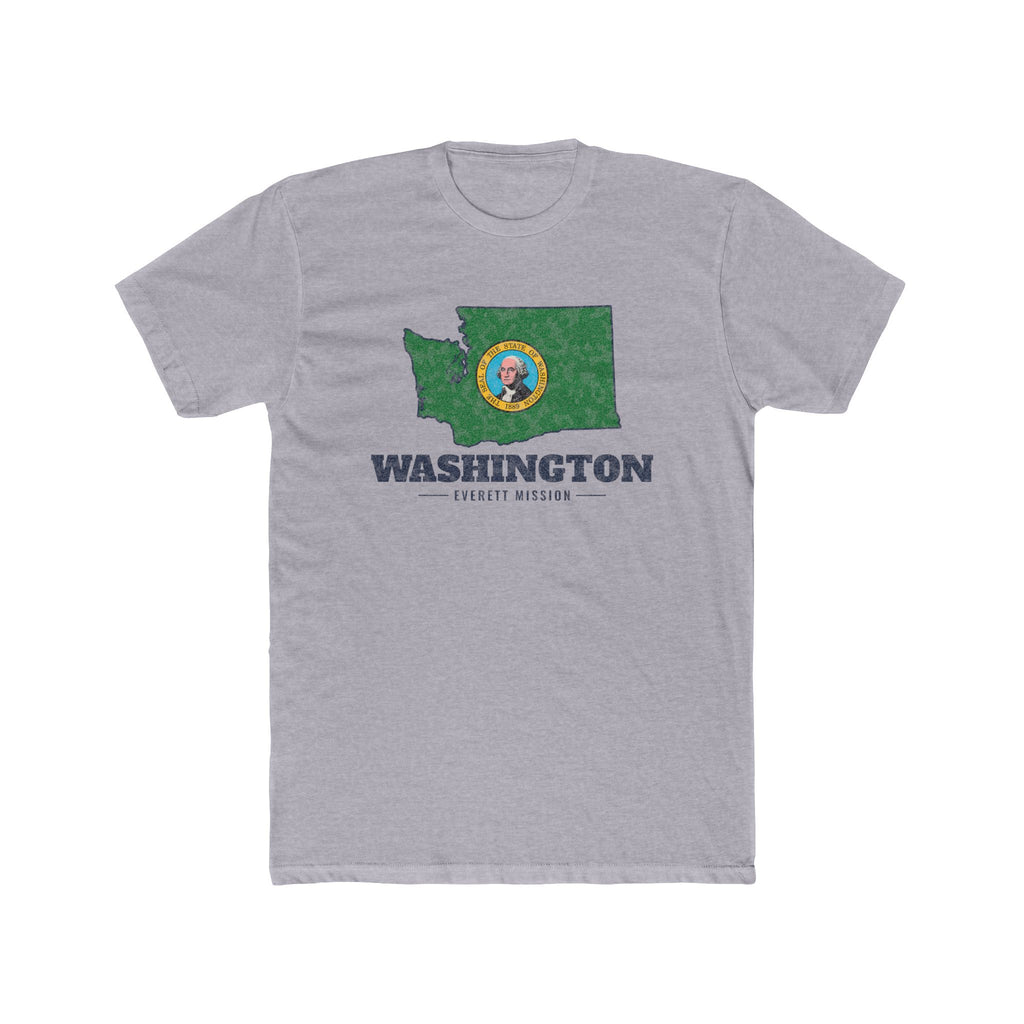 Washington Everett Mission Flag Map shirt in Heather Grey: flag-filled map printed on the front
