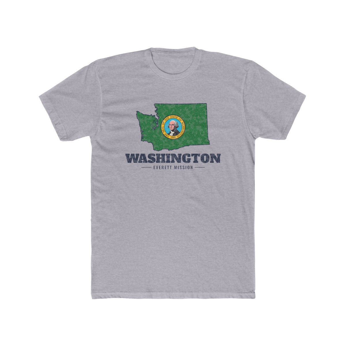 Washington Everett Mission Flag Map shirt in Heather Grey: flag-filled map printed on the front