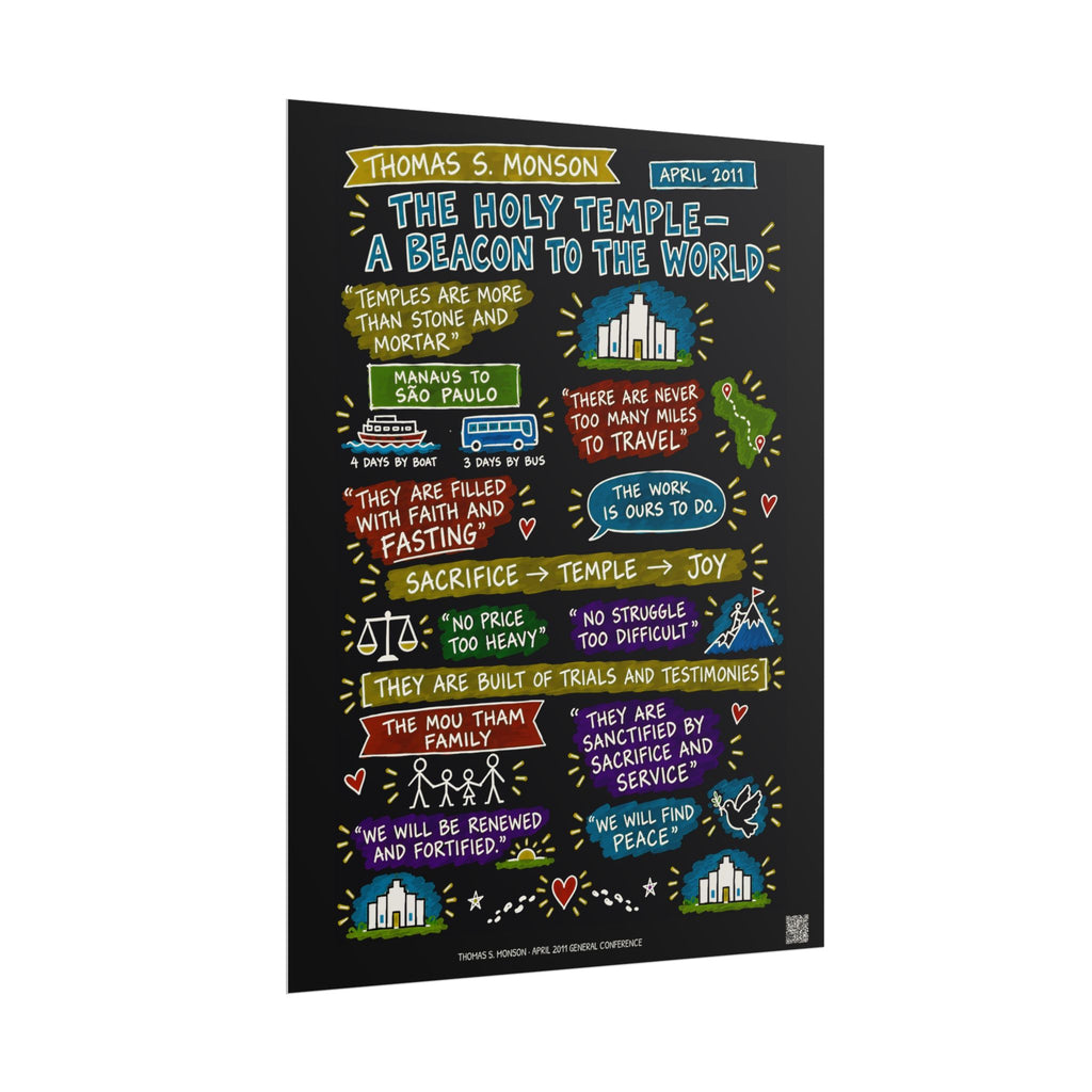 The Holy Temple—a Beacon to the World Sketch Note Poster (Black) — Thomas S. Monson