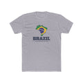 Brazil Sao Bernardo Mission Flag Map shirt in Heather Grey: flag of Brazil in the outline of Brazil with navy lettering, front view