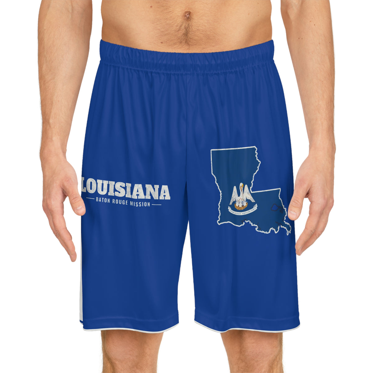 Louisiana Baton Rouge Mission Basketball Shorts, worn, front view