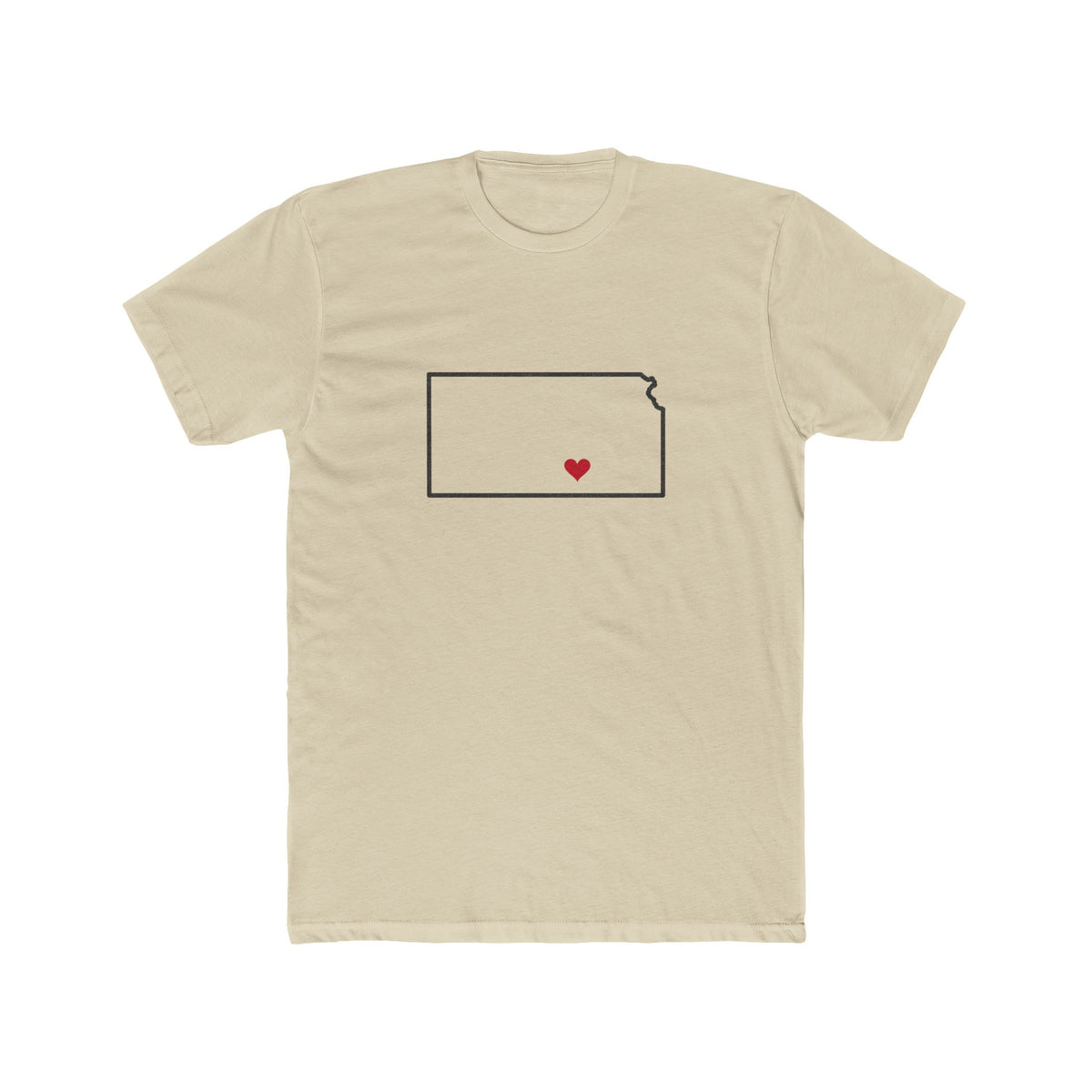Kansas Wichita Mission Heart Map shirt in Cream: Kansas outline with a red heart, front view