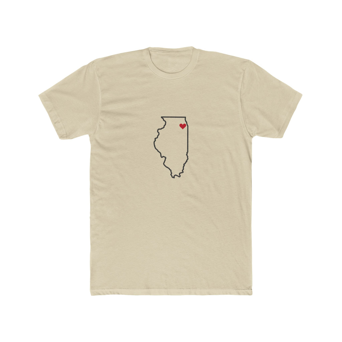 Illinois Chicago Mission Heart Map shirt in Cream: Illinois outline with a red heart, front view