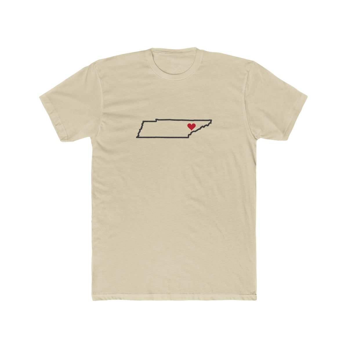 Tennessee Knoxville Mission Heart Map shirt in Cream: Tennessee outline with a red heart, front view