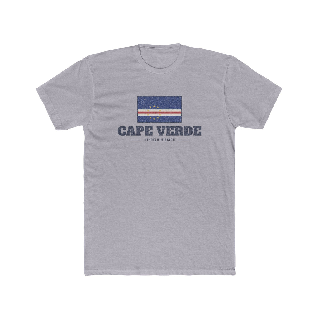 Cape Verde Mindelo Mission Flag Map shirt in Heather Grey: flag badge of Cape Verde with navy lettering, front view