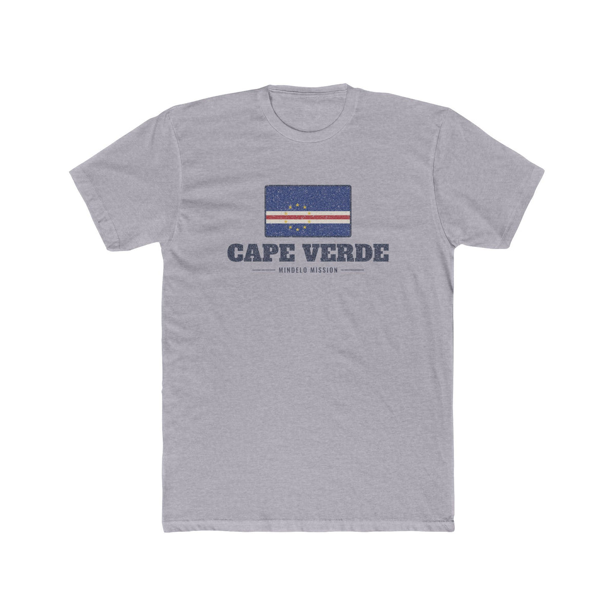 Cape Verde Mindelo Mission Flag Map shirt in Heather Grey: flag badge of Cape Verde with navy lettering, front view