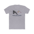 Papua New Guinea Port Moresby Mission Flag Map shirt in Heather Grey: flag of Papua New Guinea in the outline of Papua New Guinea with navy lettering, front view