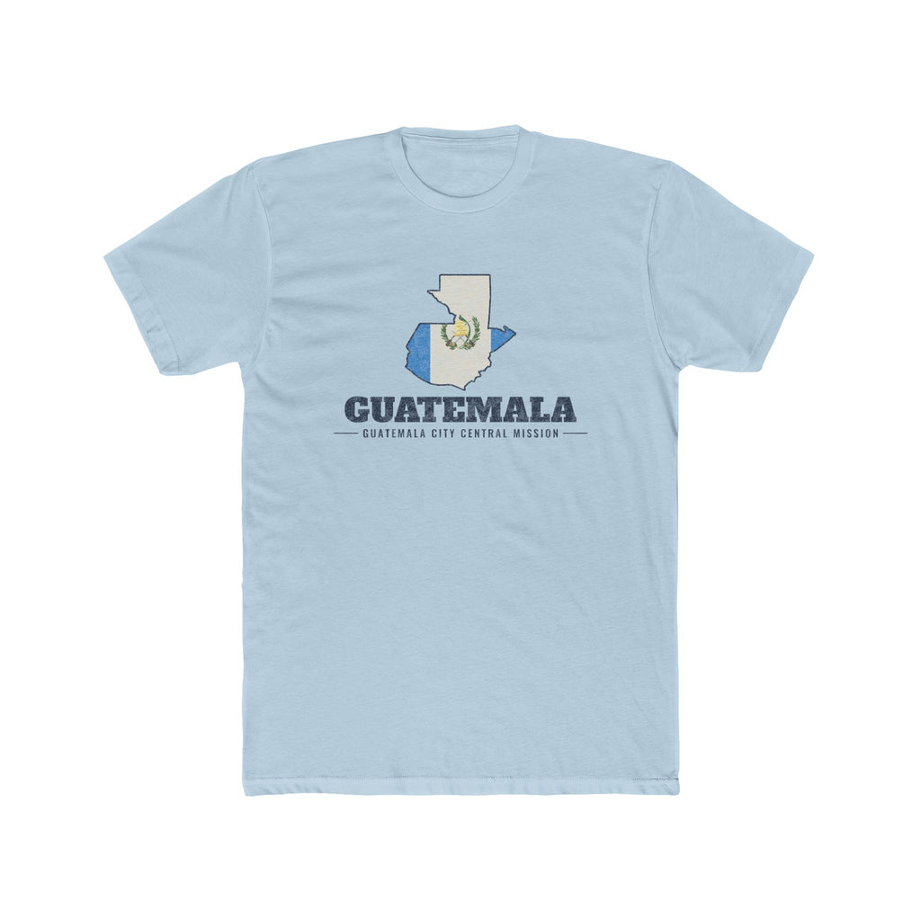 Guatemala Guatemala City Central Mission Flag Map shirt in Desert Pink: flag of Guatemala in the outline of Guatemala with navy lettering, front view