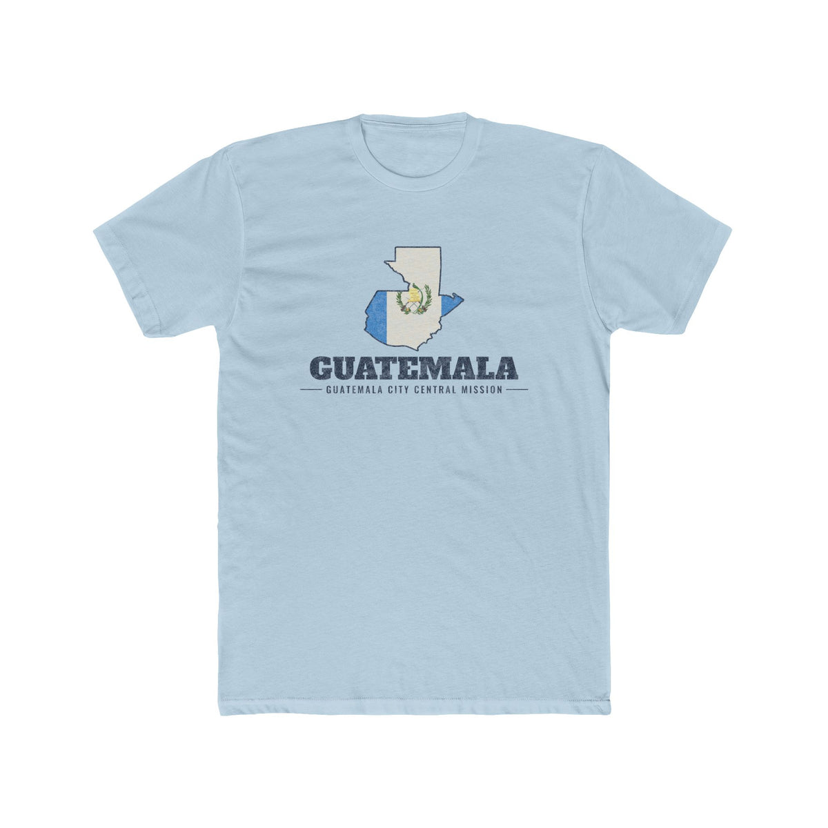 Guatemala Guatemala City Central Mission Flag Map shirt in Desert Pink: flag of Guatemala in the outline of Guatemala with navy lettering, front view