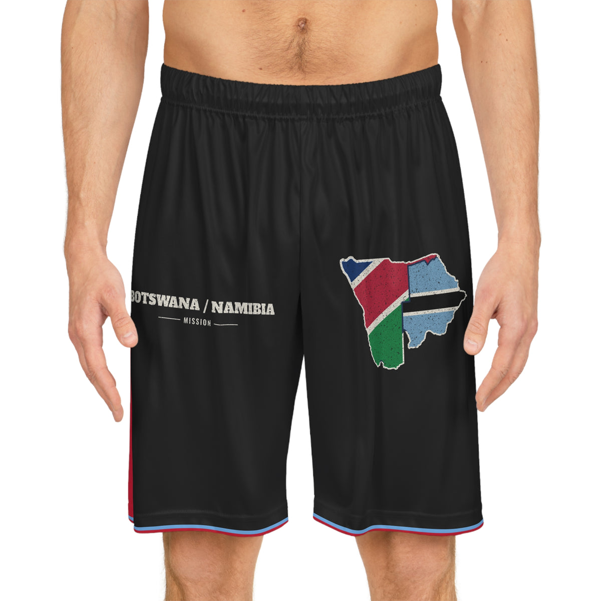 Botswana/Namibia Mission Basketball Shorts, worn, front view
