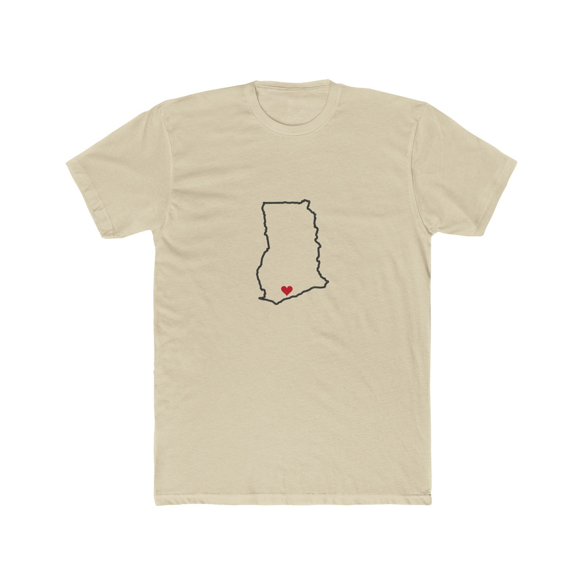 Ghana Cape Coast Mission Heart Map shirt in Cream: Ghana outline with a red heart, front view