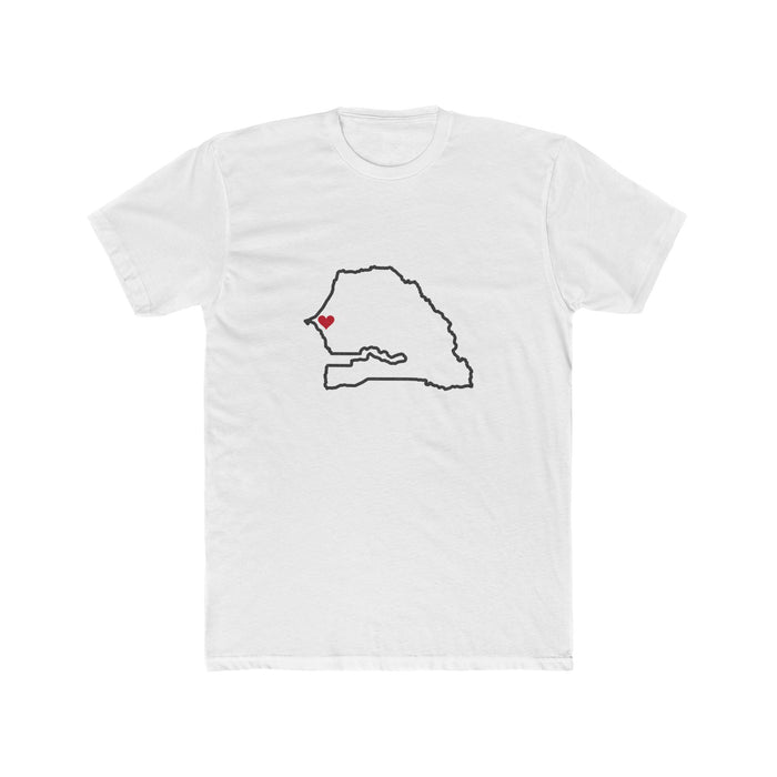 Senegal Dakar Mission Heart Map shirt in White: Senegal outline with a red heart, front view