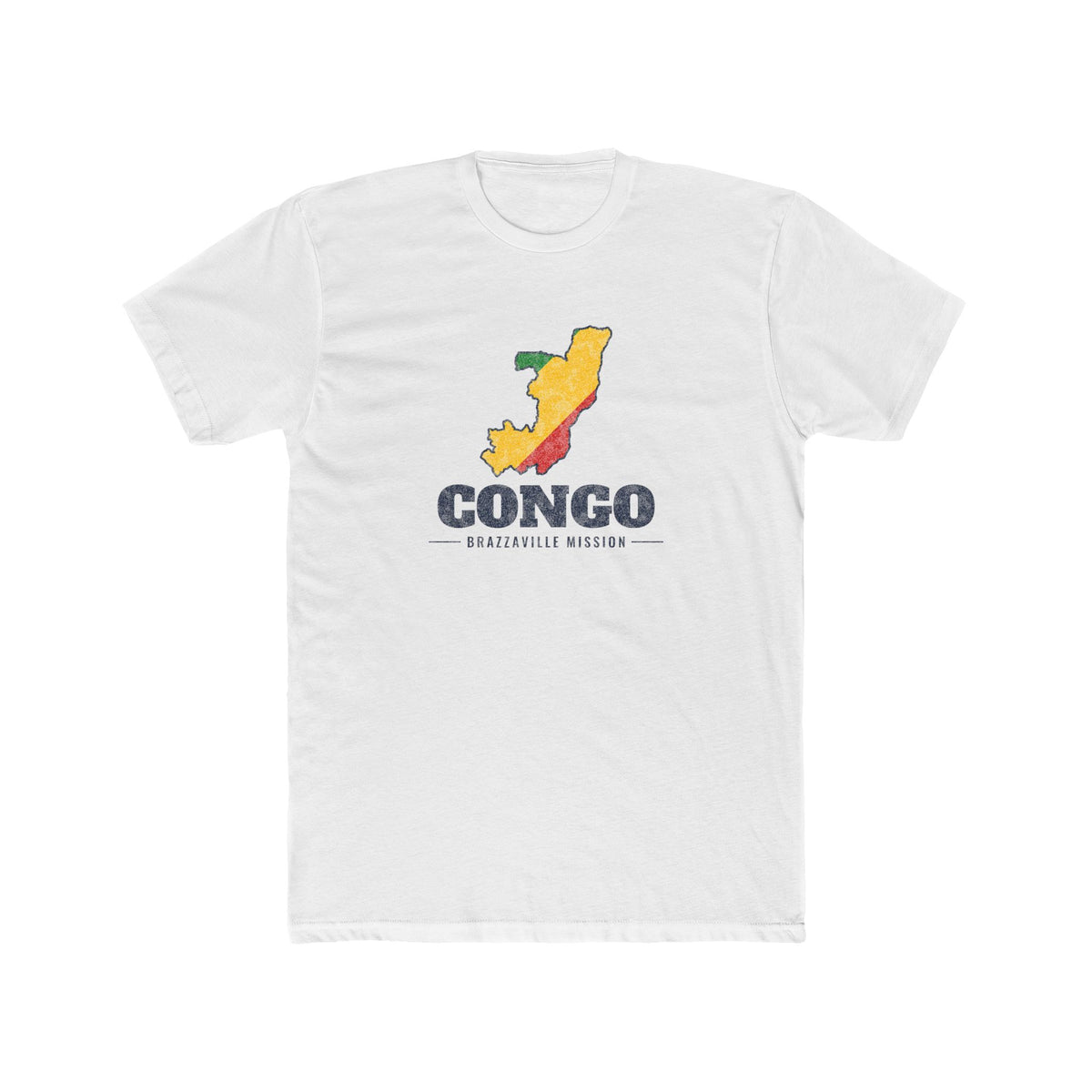 Republic of Congo Brazzaville Mission Flag Map shirt in White: flag-filled map printed on the front