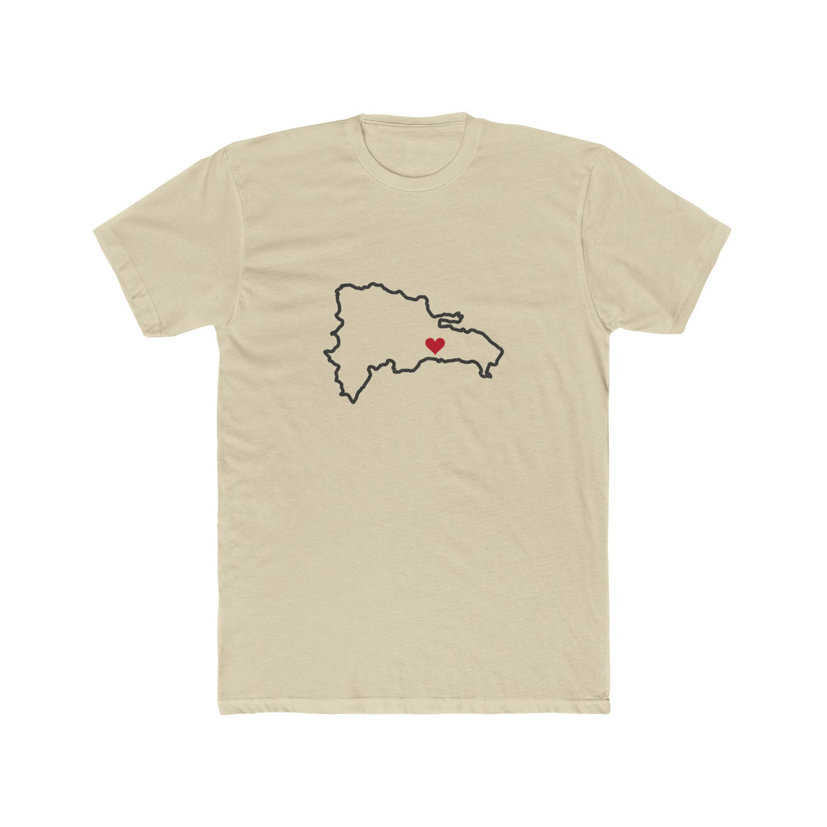 Dominican Republic Santo Domingo East Mission Heart Map shirt in Cream: Dominican Republic outline with a red heart, front view