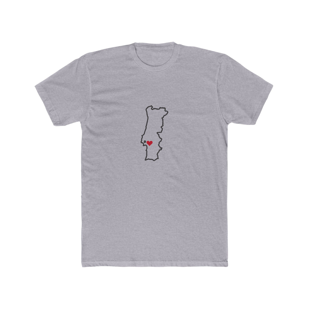 Portugal Lisbon Mission Heart Map shirt in Heather Grey: Portugal outline with a red heart, front view