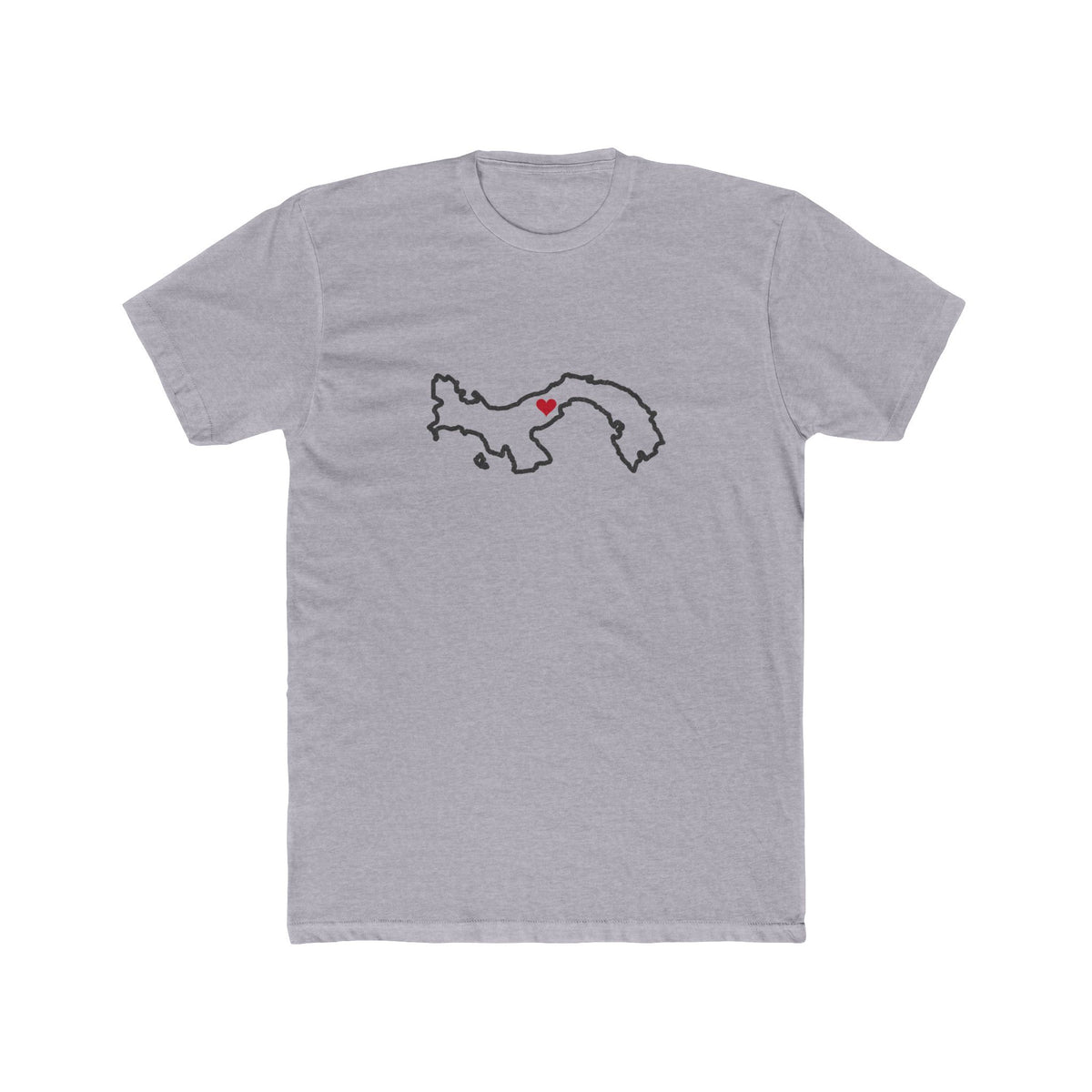 Panama Panama City Mission Heart Map shirt in Heather Grey: Panama outline with a red heart, front view