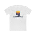 Arizona Phoenix East Mission Flag Map shirt in White: Arizona state flag in the outline of Arizona with navy lettering, front view