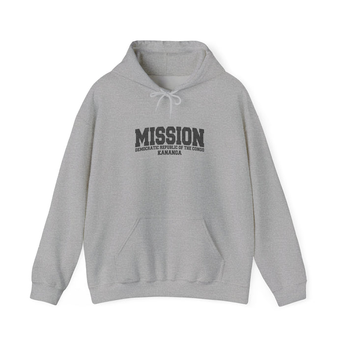 Democratic Republic of the Congo Kananga Mission Hoodie in Sport Grey, front view with the varsity mission design