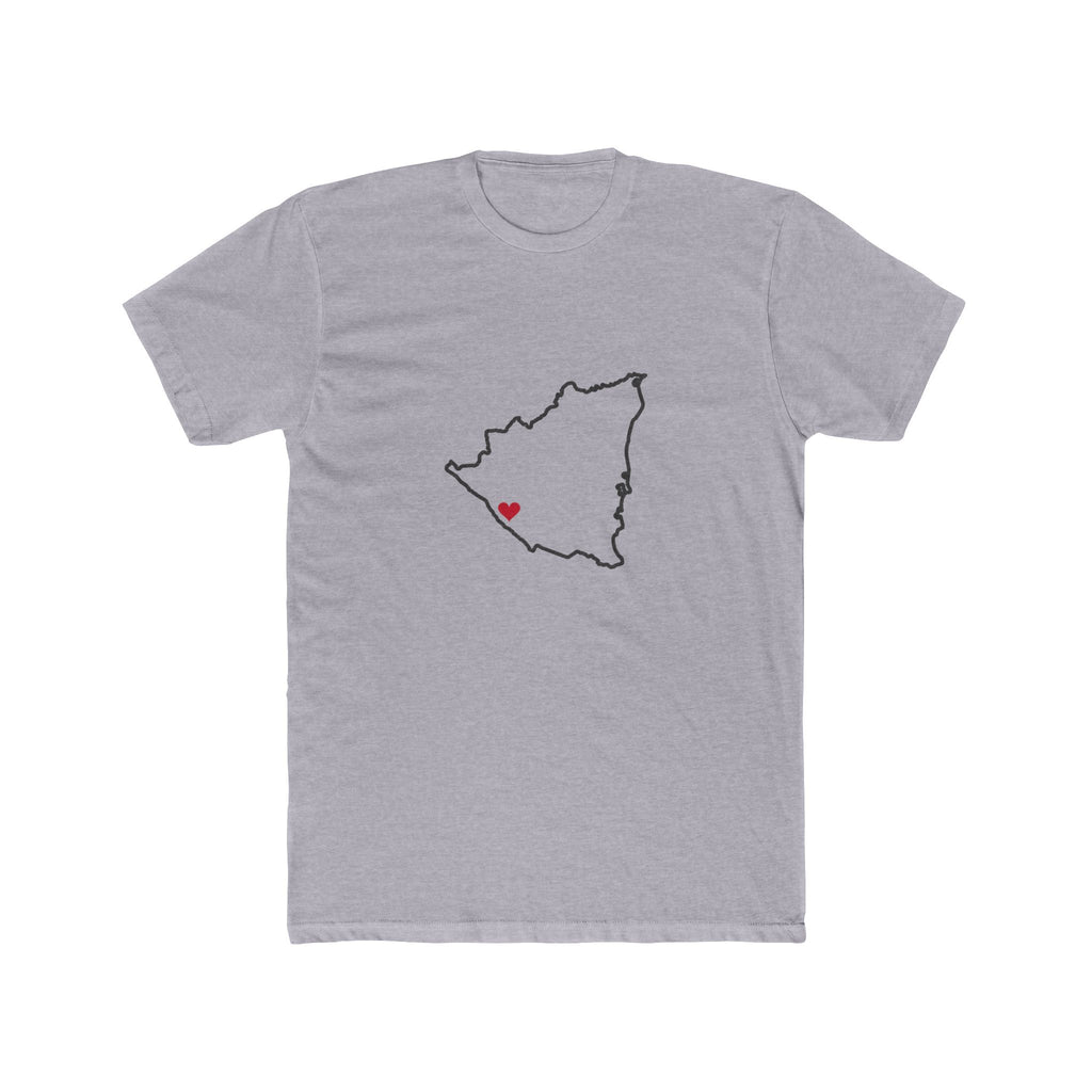 Nicaragua Managua South Mission Heart Map shirt in Heather Grey: Nicaragua outline with a red heart, front view