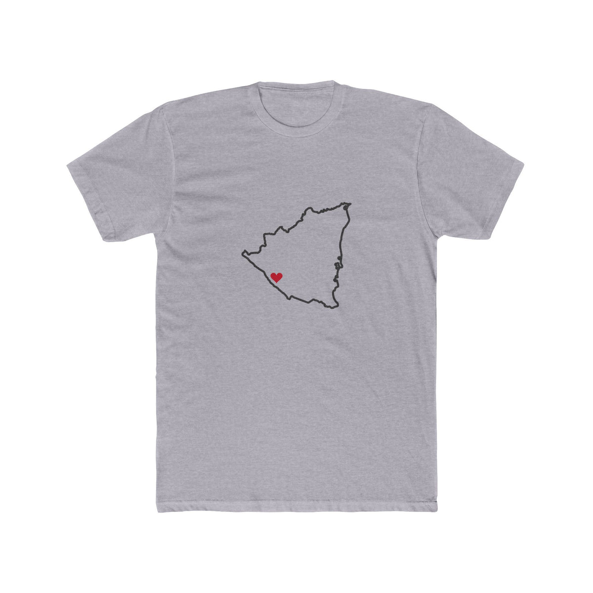 Nicaragua Managua South Mission Heart Map shirt in Heather Grey: Nicaragua outline with a red heart, front view
