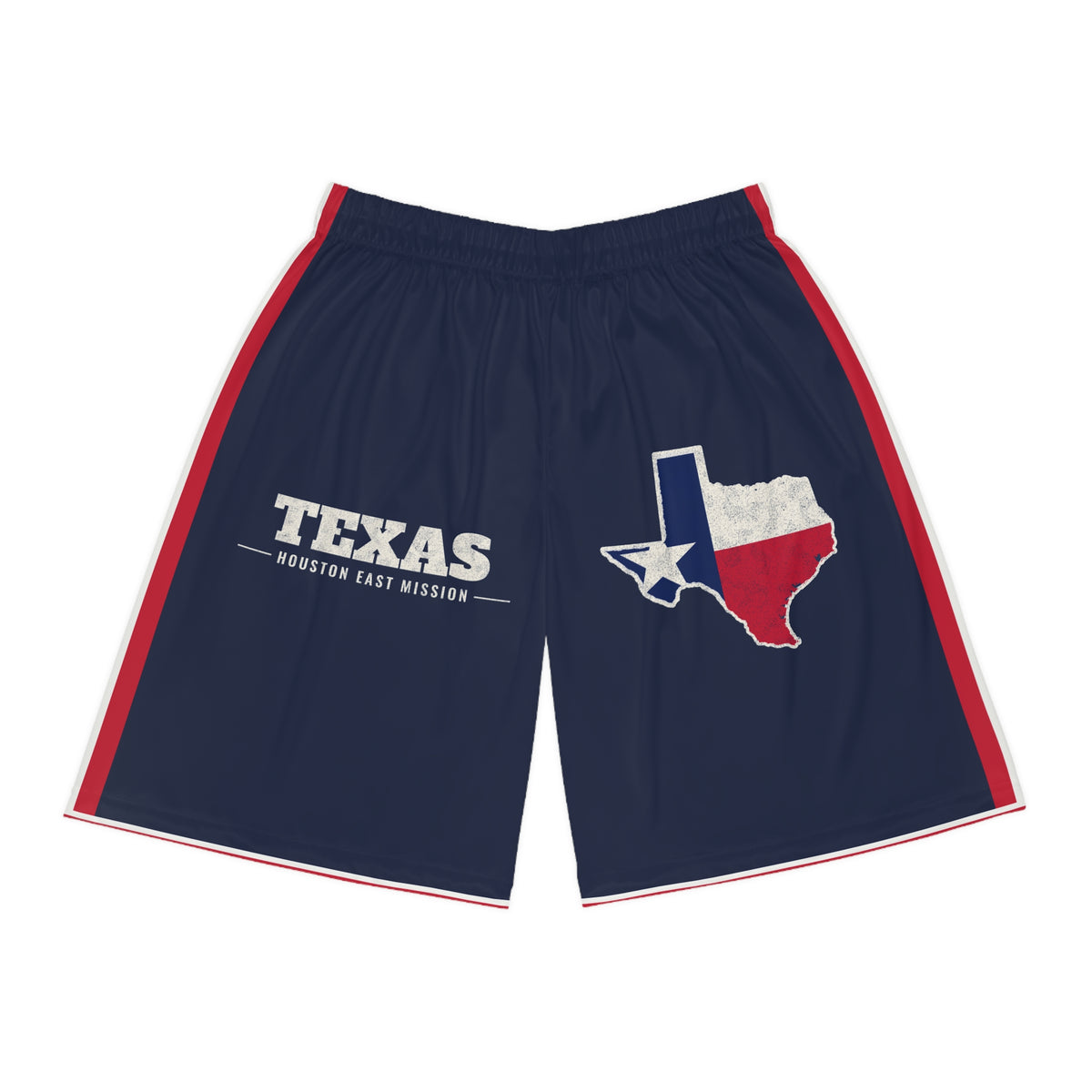 Texas Houston East Mission Basketball Shorts, front view