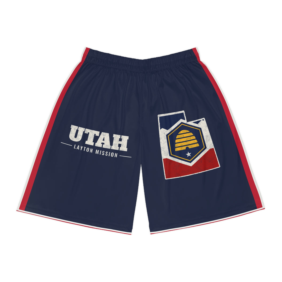 Utah Layton Mission Basketball Shorts, front view