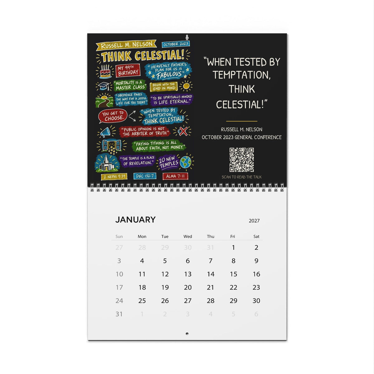 2027 Sketch Note Wall Calendar — Twelve General Conference Talks (Black)