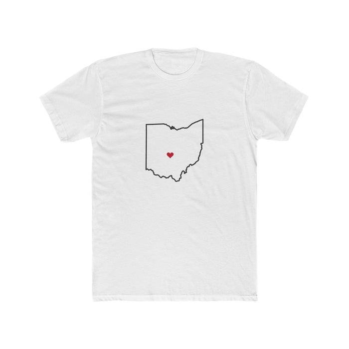 Ohio Columbus Mission Heart Map shirt in White: Ohio outline with a red heart, front view