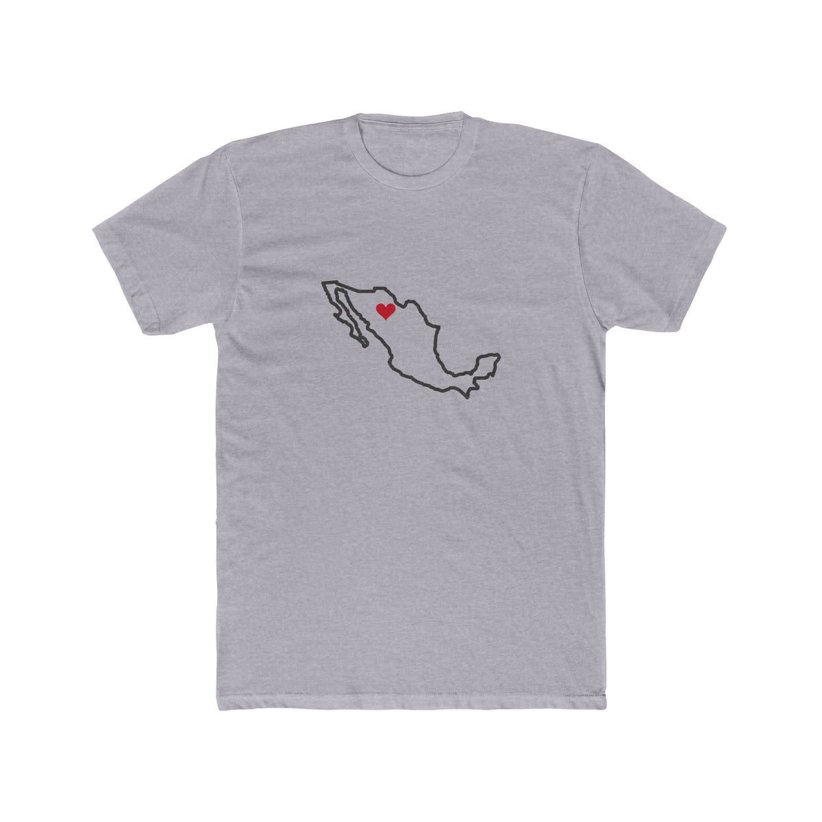 Mexico Chihuahua Mission Heart Map shirt in Heather Grey: Mexico outline with a red heart, front view