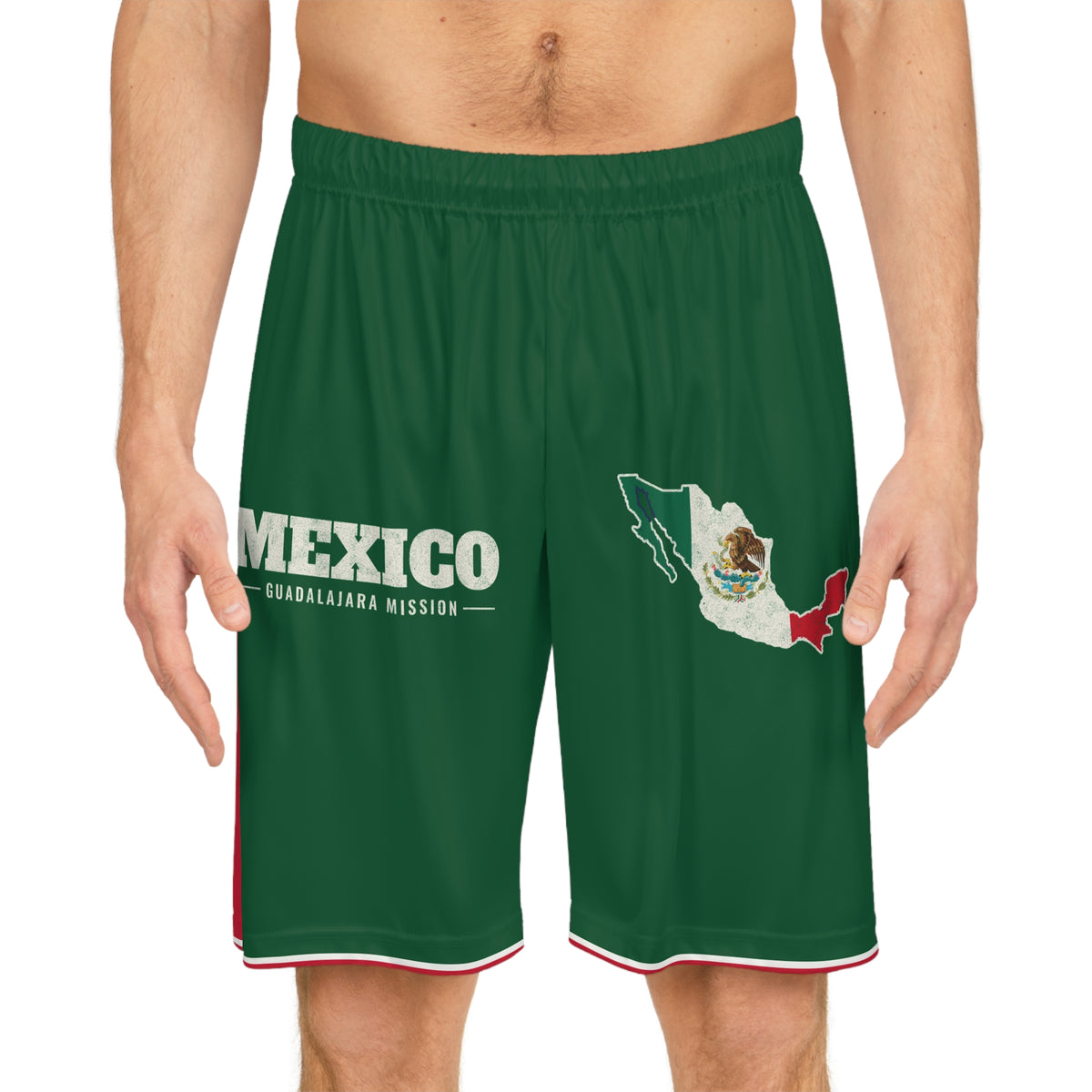 Mexico Guadalajara Mission Basketball Shorts, worn, front view