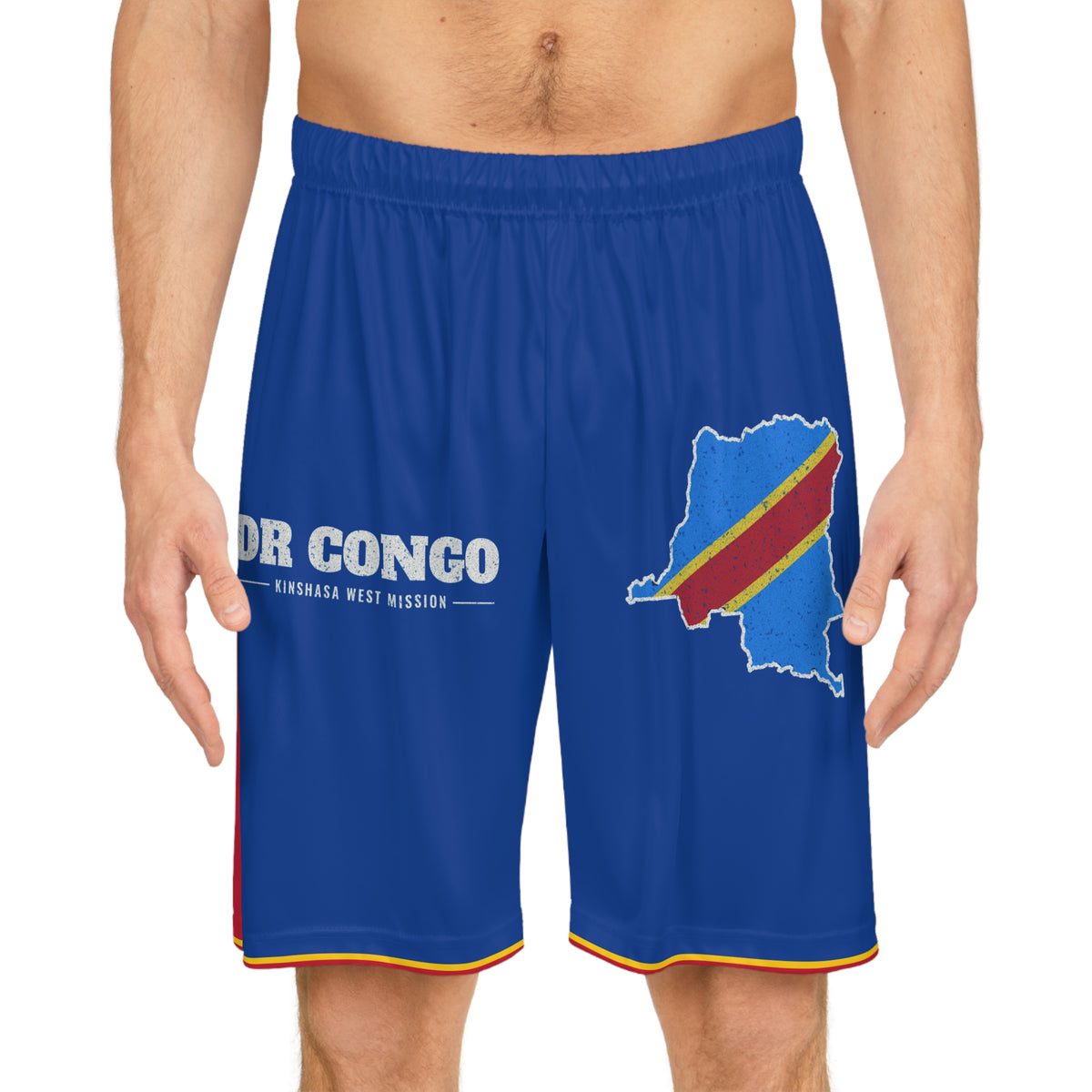 Democratic Republic of the Congo Kinshasa West Mission Basketball Shorts, worn, front view