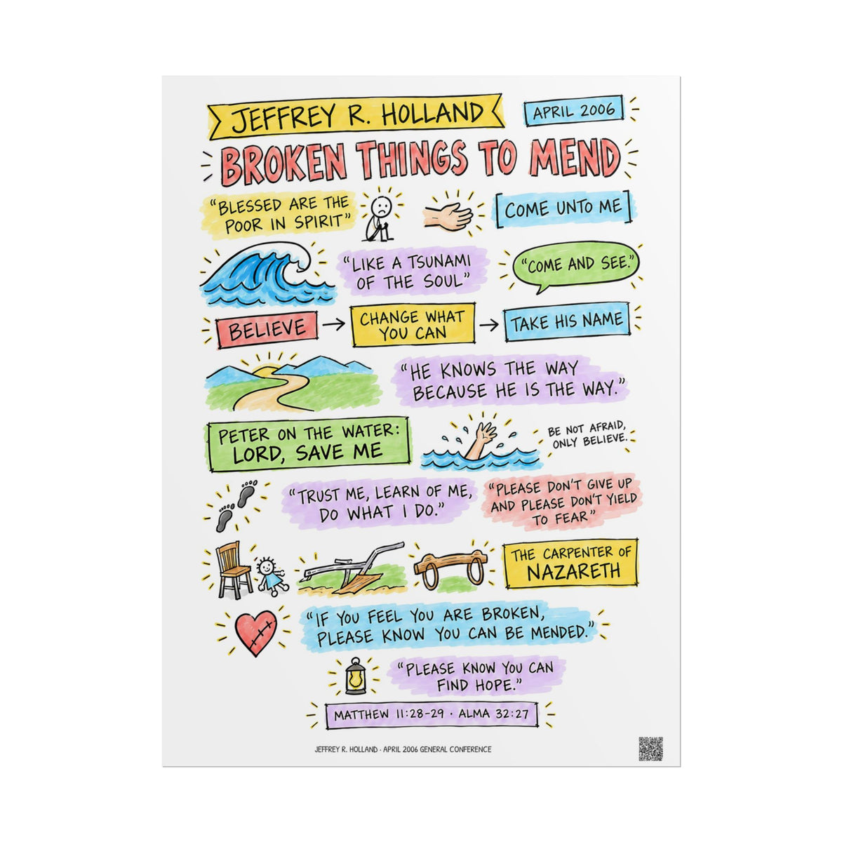 Broken Things to Mend Sketch Note Poster — Jeffrey R. Holland